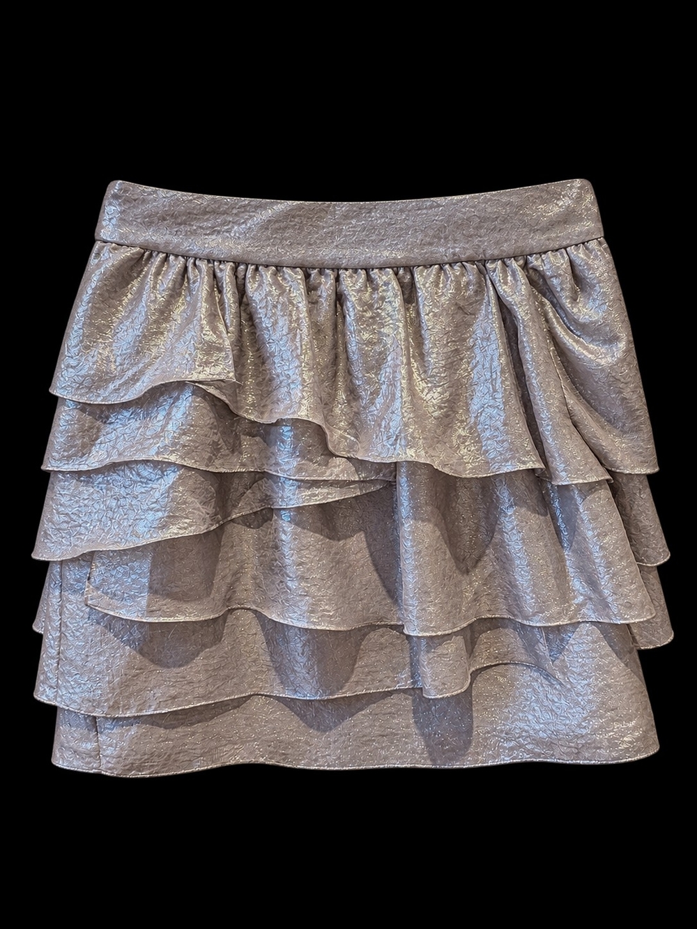 Club Monaco Metallic Silver Tiered Ruffle Skirt